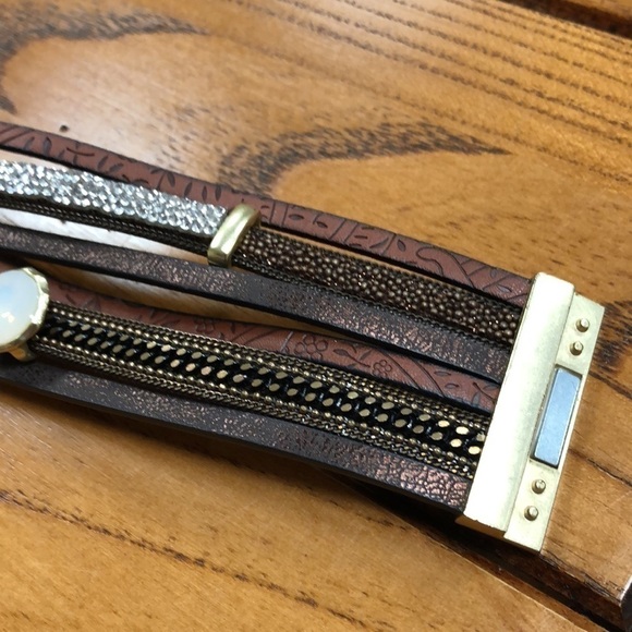 Strappy Leather Bracelet with Magnetic Closure - Picture 8 of 9